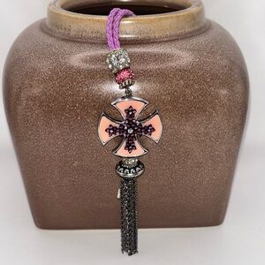 F.A.I.T.H. Elegant Pink and Silver tone Cross Pendant Necklace NEW WITH TAGS
